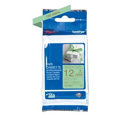 TZE-RM34 - Ruban Tissu BROTHER - 12mm de large - Or/Vert menthe