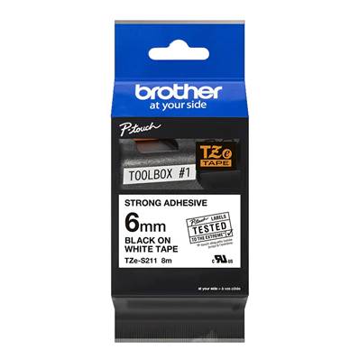 TZE-S211 - Ruban Laminé BROTHER - 6mm de large - Noir/Blanc