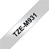 TZE-M931 - Ruban Laminé BROTHER - 12mm de large - Noir/Argent